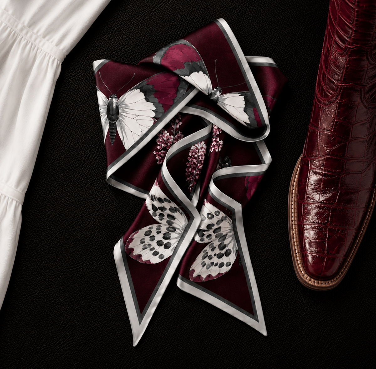 Maroon Silk Ribbon Scarf