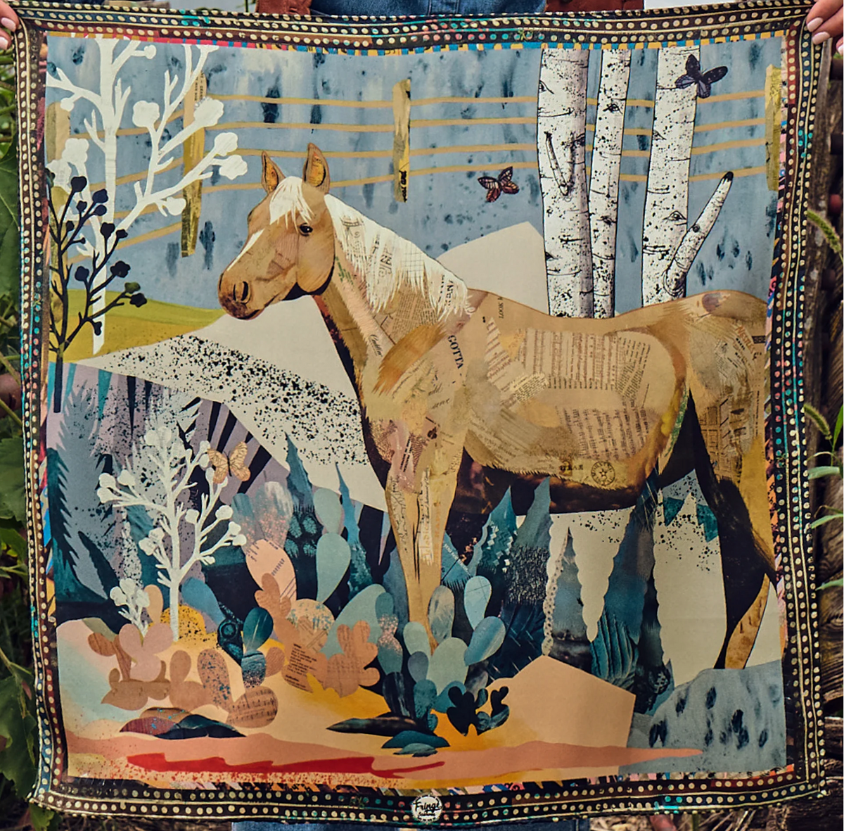 Fringe Palomino Silk Scarf 35X35