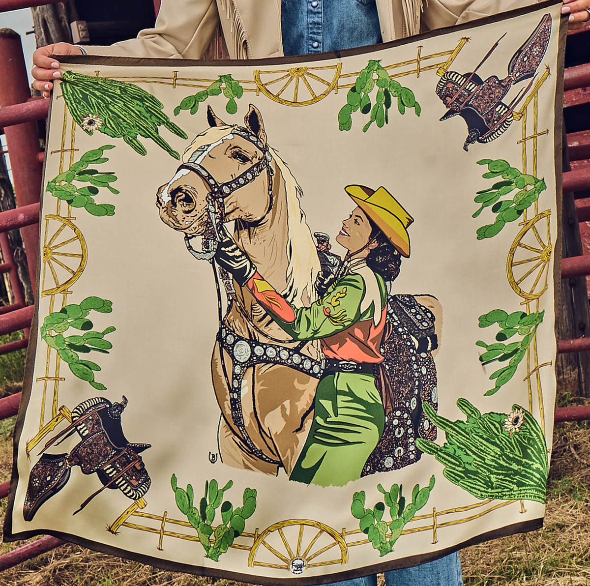 Fringe Cowgirl Kate Silk Scarf 26X26