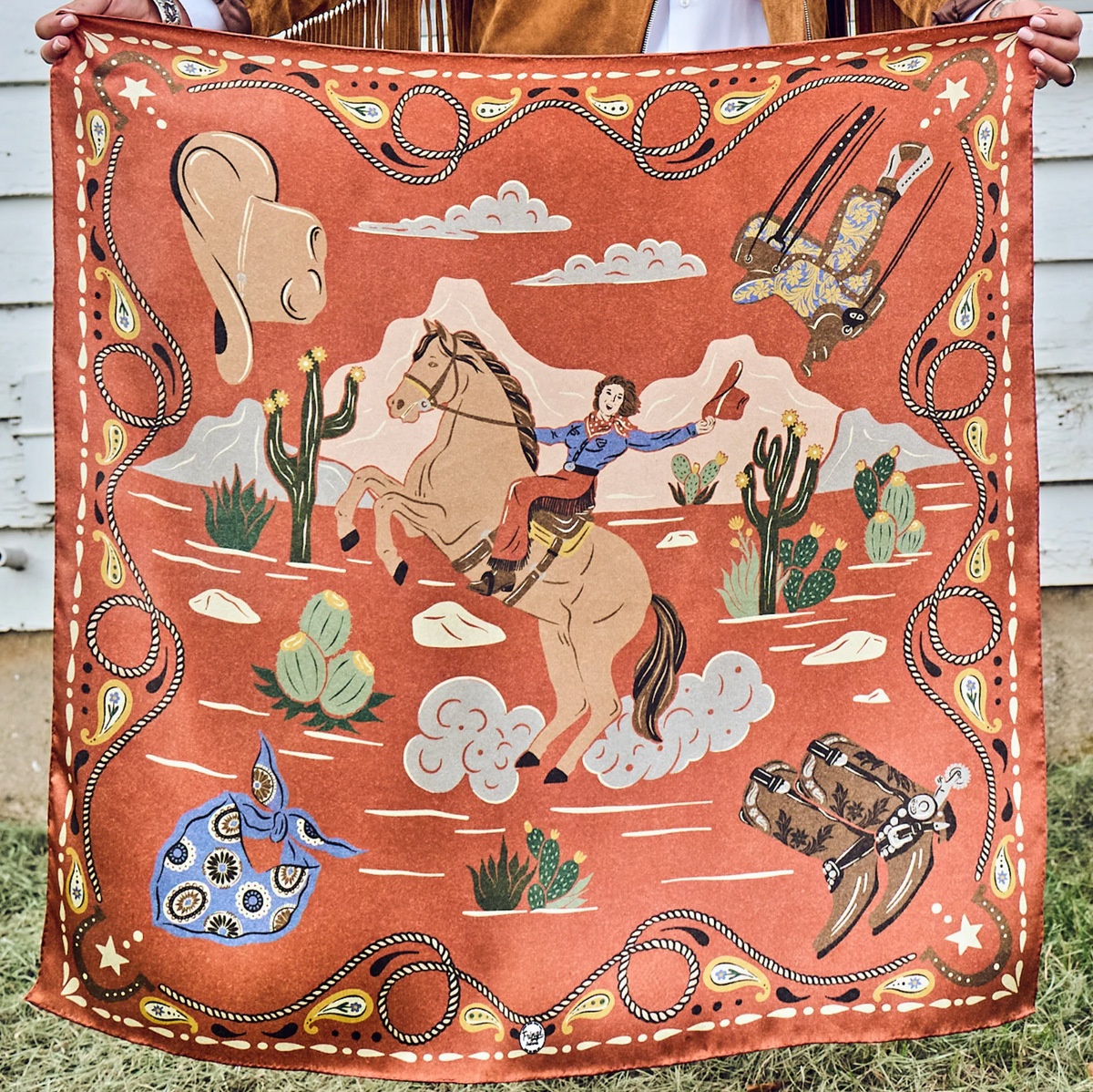 Fringe Happy Trails Silk Scarf 26X26